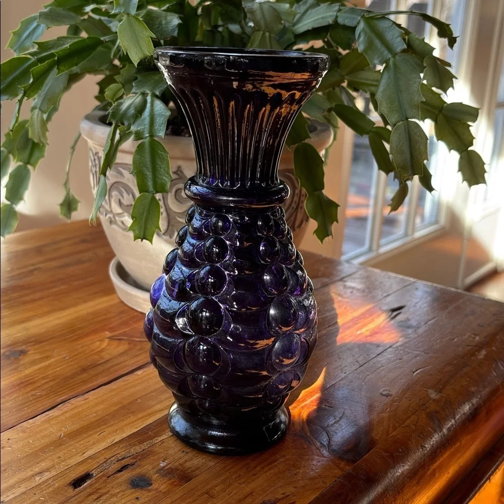 Vintage Weston Black Amethyst Glass Vase